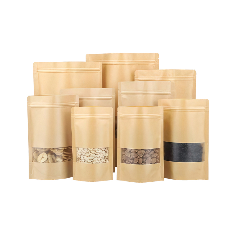 Self-standing packaging bag with window