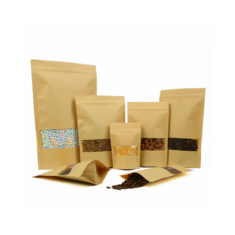 Resealable Eco-Friendly Brown Kraft Stand-up Pouch with Window